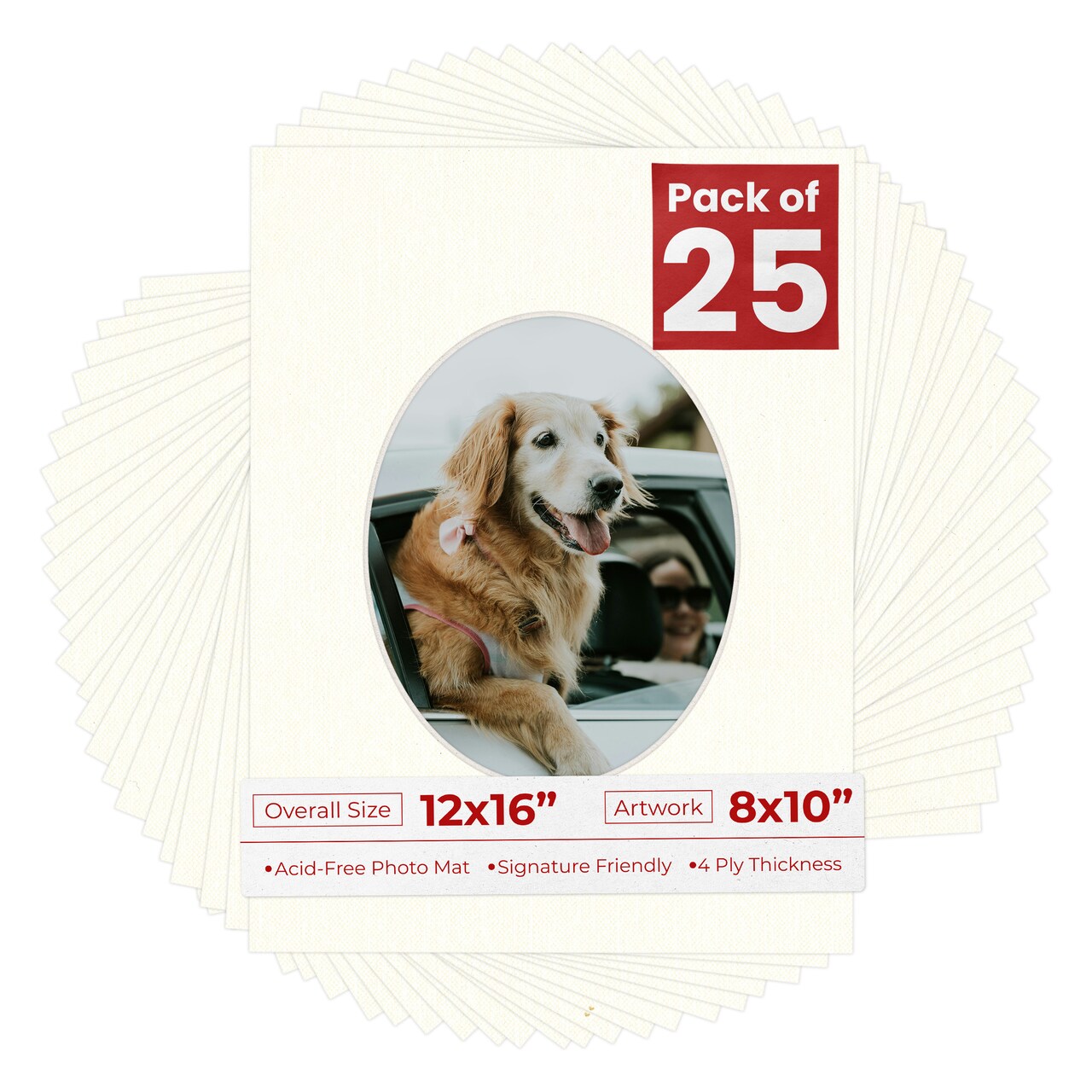 Beige Canvas Mat Board for 12x16 Frames - Oval Opening for 8x10 Photos